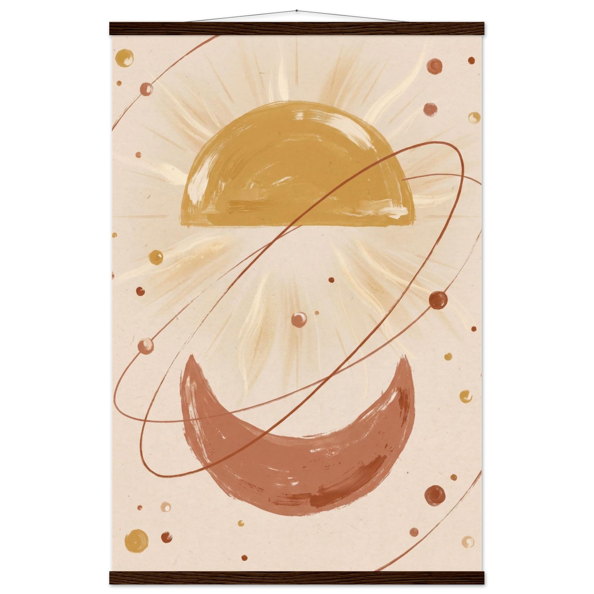 Golden Arc Celestial Boho Wall Art - 60x90 cm / 24x36″ / Museum-Quality Matte Paper Poster with Hanger - Dark wood wall hanger - Sparkycare