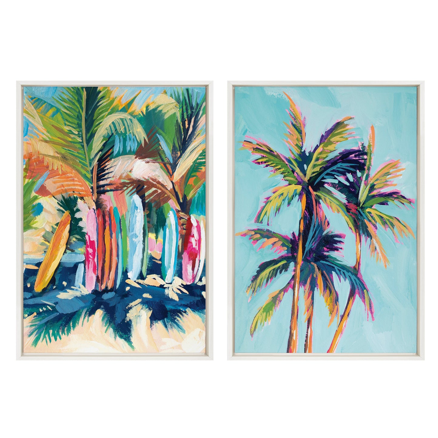 Surf and Sand Tropical Palms Framed Canvas Wall Art Set