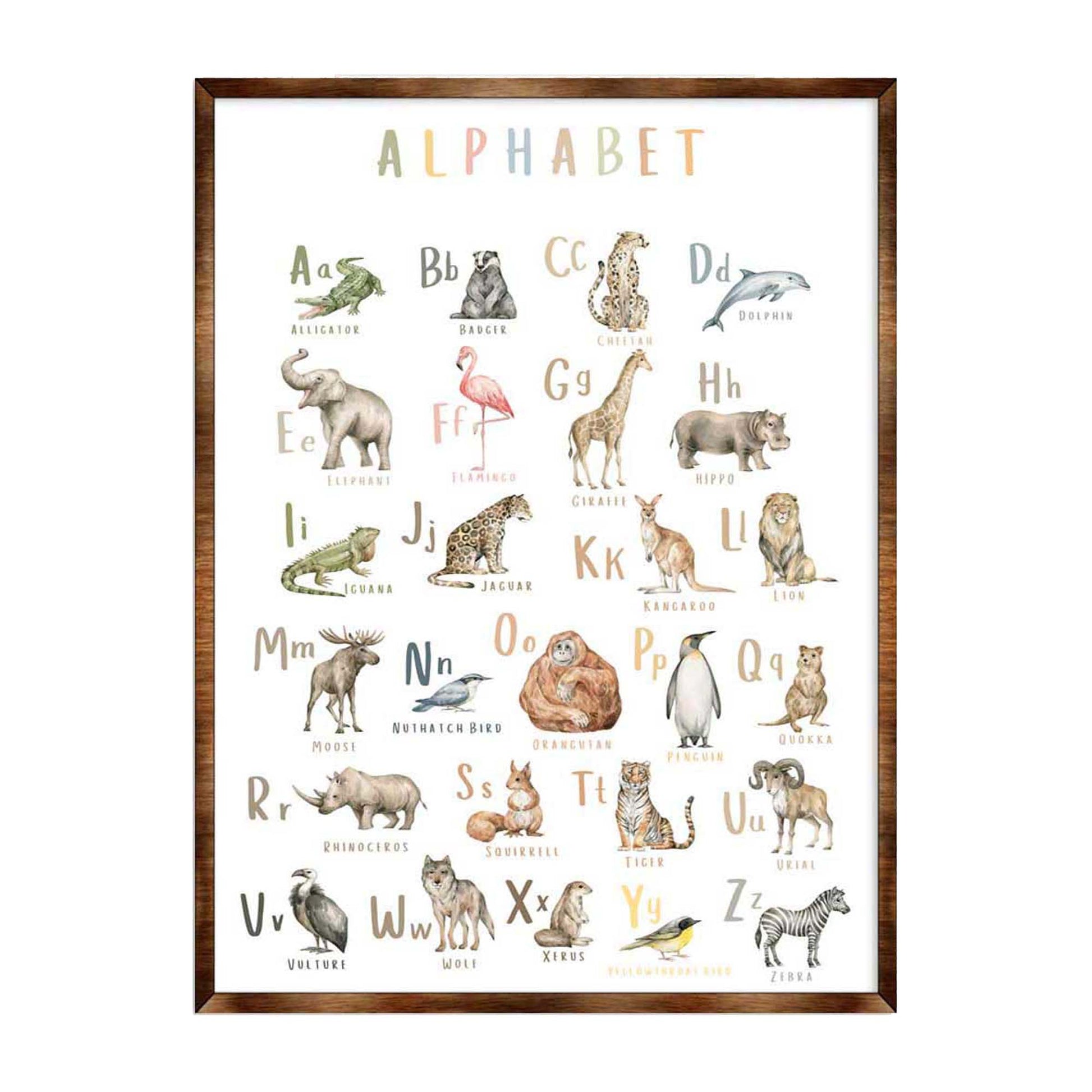 Animal alphabet wooden educational kids room wall art