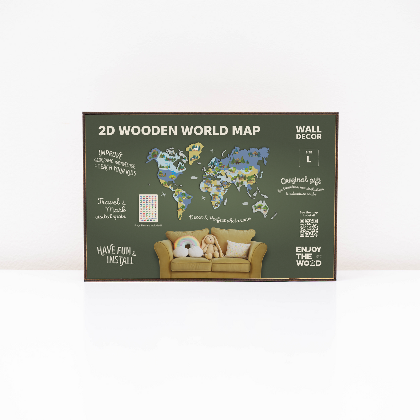 Wooden Kids World Map Wall Art