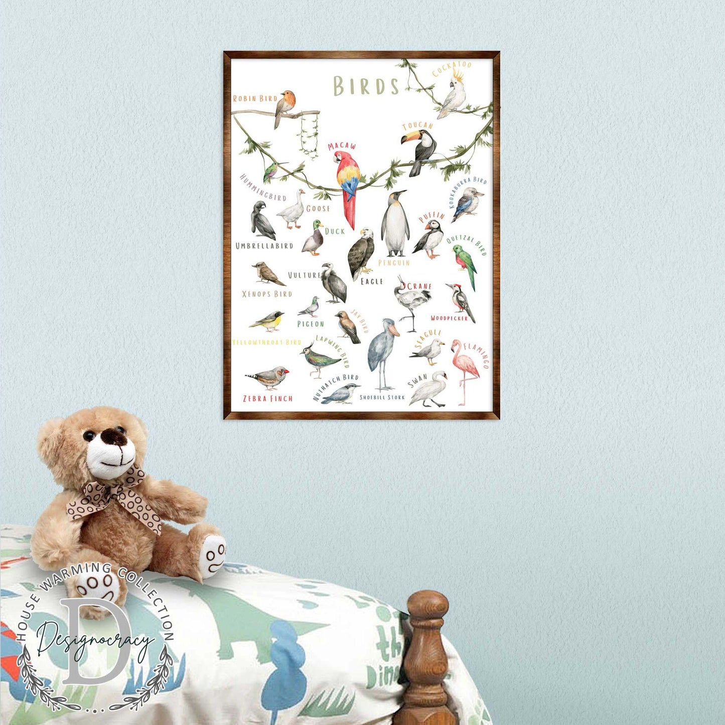Birds Alphabet Wood Wall Art - Educational Kids Decor