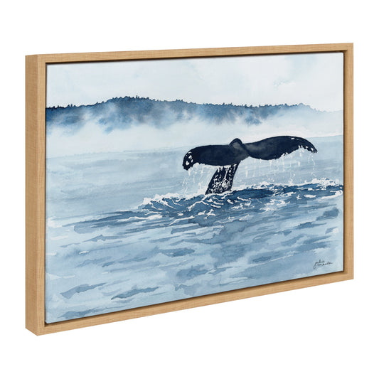 Whale watching framed canvas wall art, coastal ocean decor