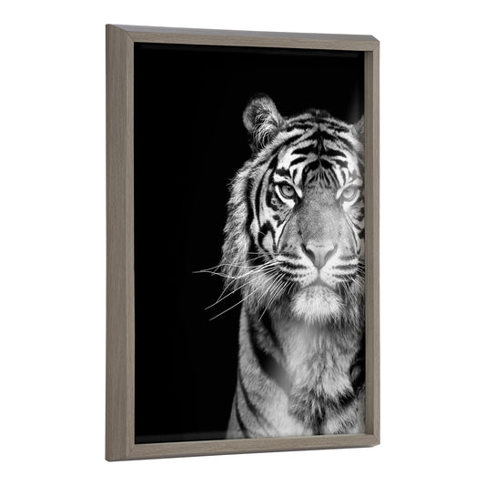 Minimalist line-art tiger printed on glossy glass wall panel