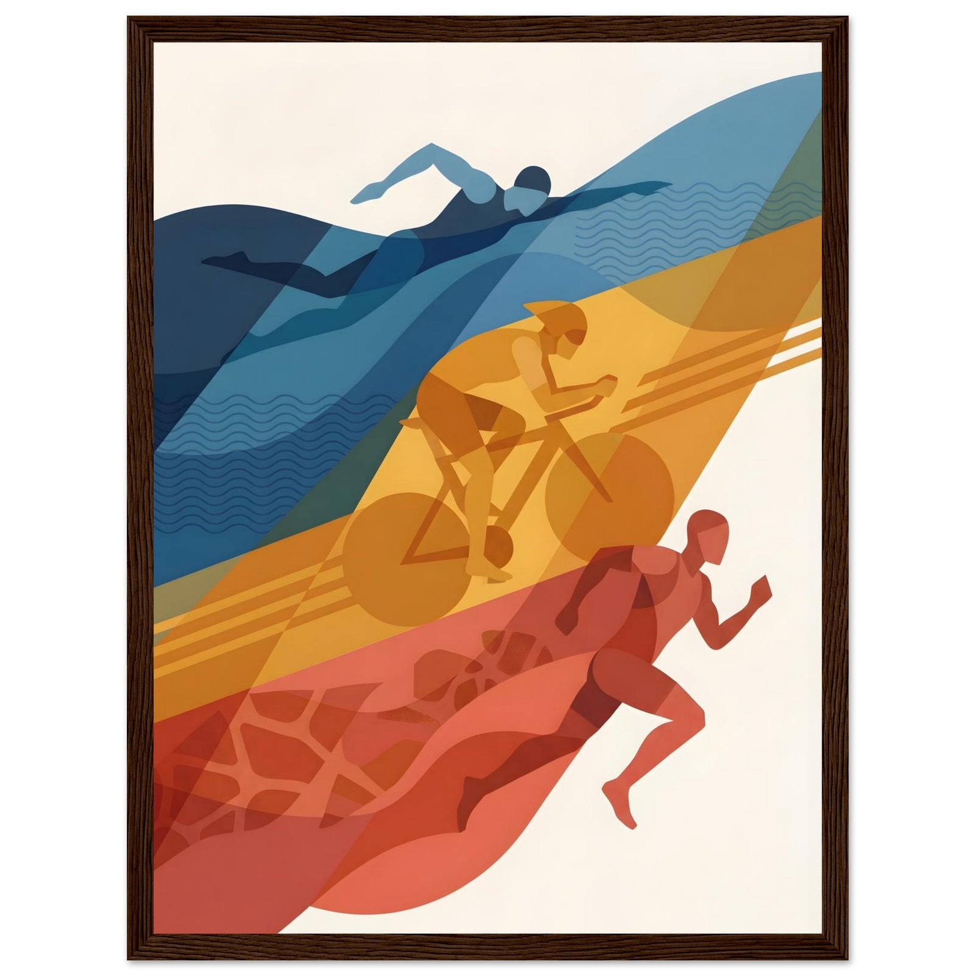 Abstract Triathlon Print: Geometric Swim Bike Run Wall Art - 20x25 cm / 8x10″ - White frame / Ready-to-hang - Sparkycare