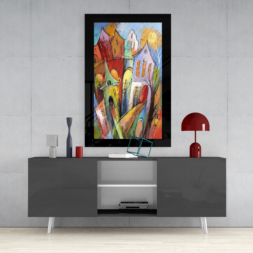 Whimsical Houses Glass Wall Art