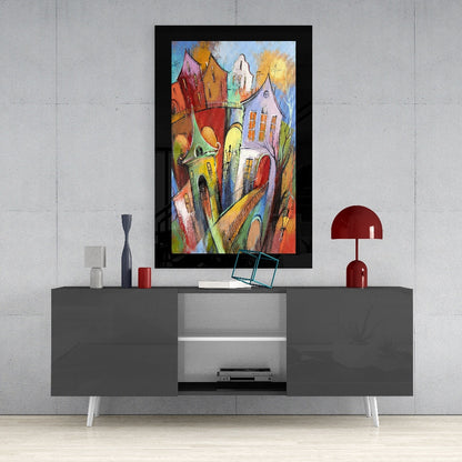 Whimsical Houses Glass Wall Art