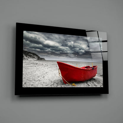 Red Boat Coastal Glass Wall Art