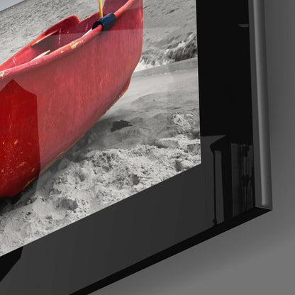 Red Boat Coastal Glass Wall Art