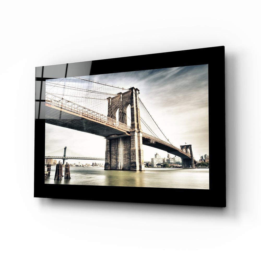 Brooklyn Bridge editorial black-and-white glass wall art