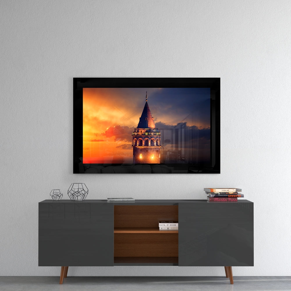 Galata Tower Sunset Glass Wall Art