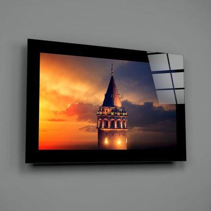 Galata Tower Sunset Glass Wall Art