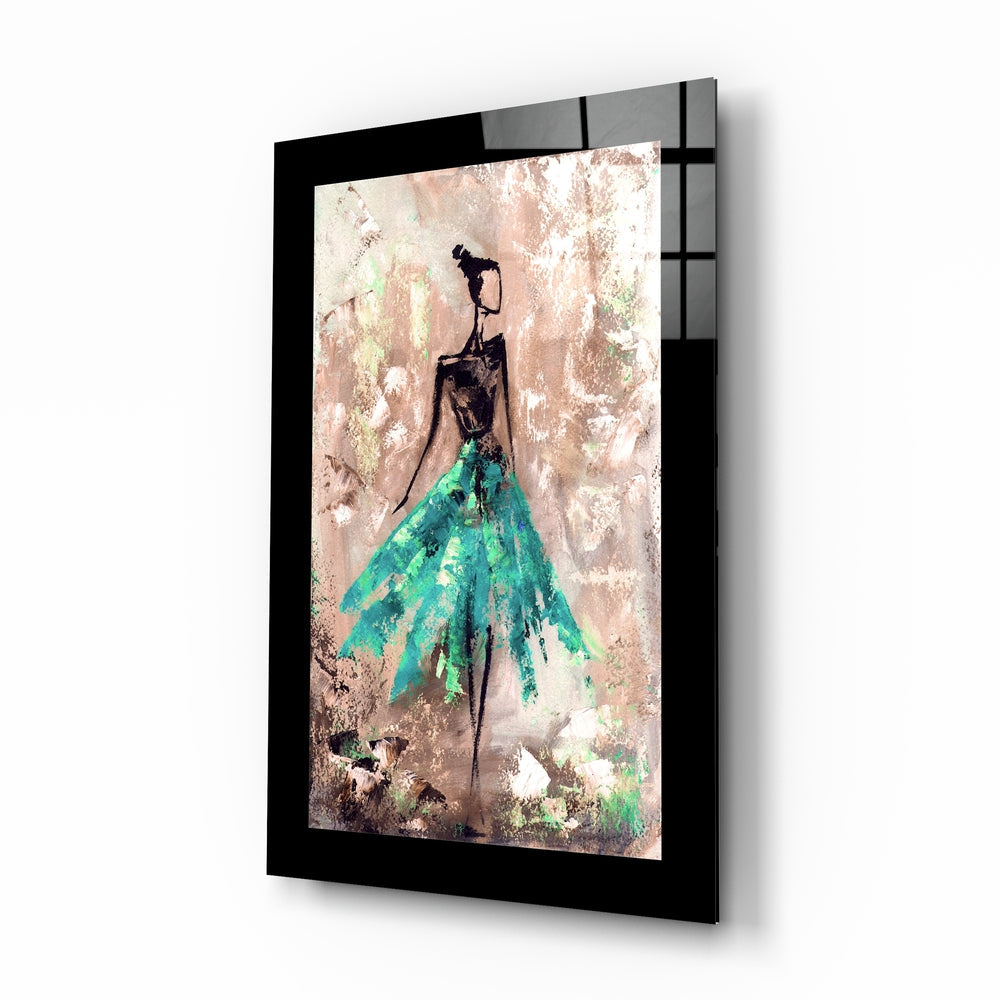 Ballerina Glass Wall Art - teal dancer silhouette on tempered glass