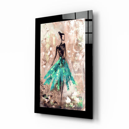 Ballerina Glass Wall Art - teal dancer silhouette on tempered glass