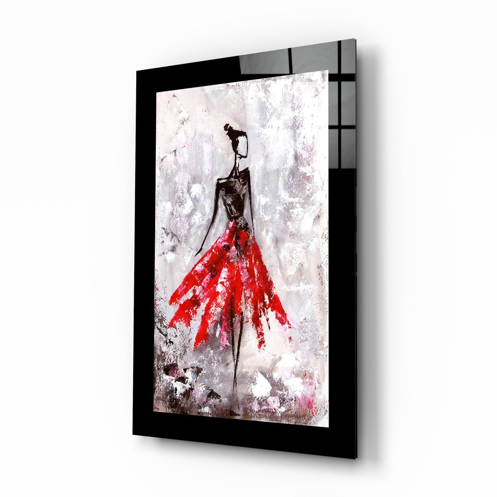Ballerina Glass Wall Art - scarlet dancer silhouette on tempered glass