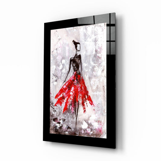 Ballerina Glass Wall Art - scarlet dancer silhouette on tempered glass