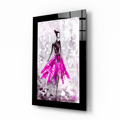 Ballerina Glass Wall Art - magenta dancer silhouette on tempered glass