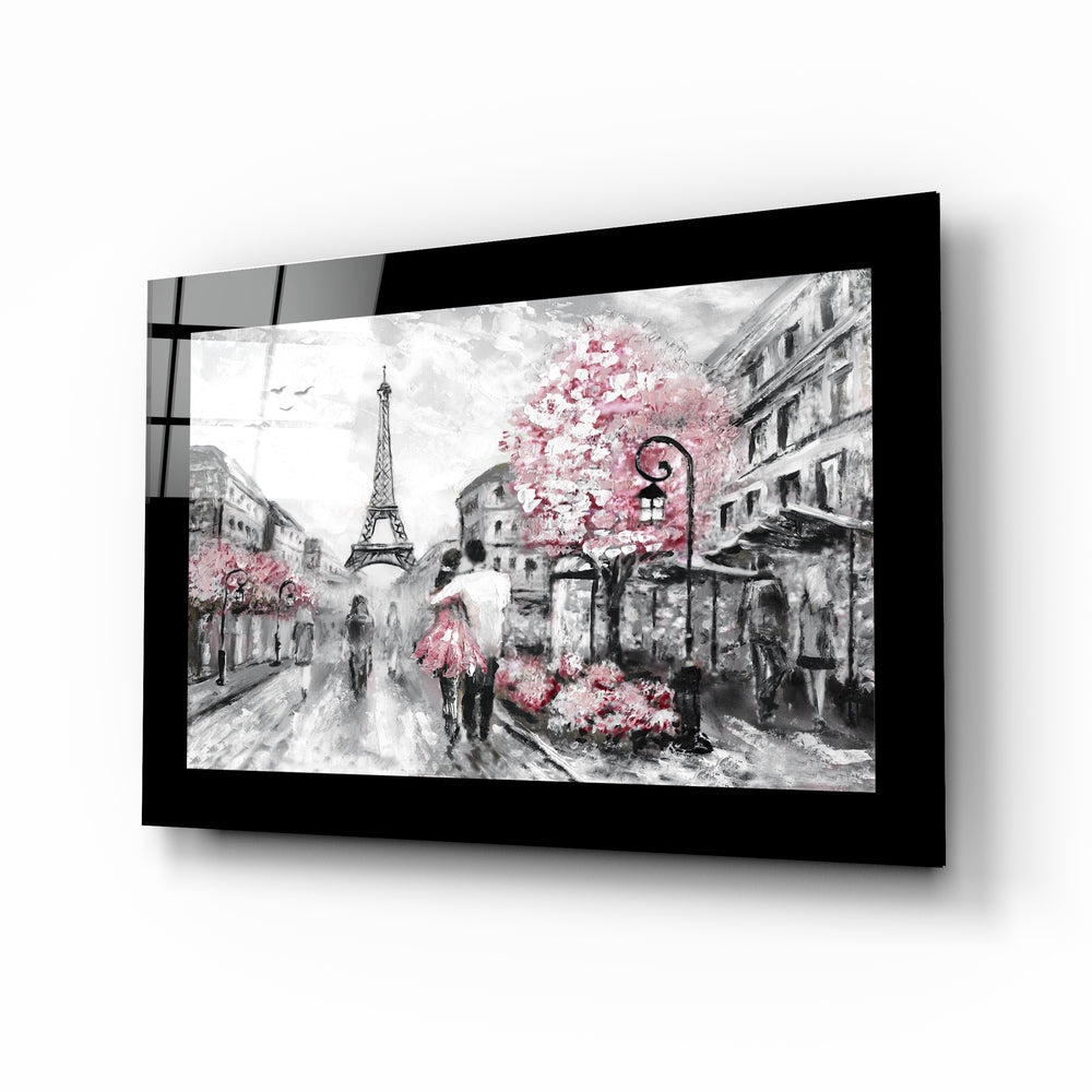 Pink and Paris selective color glass wall art