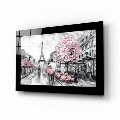Pink and Paris selective color glass wall art