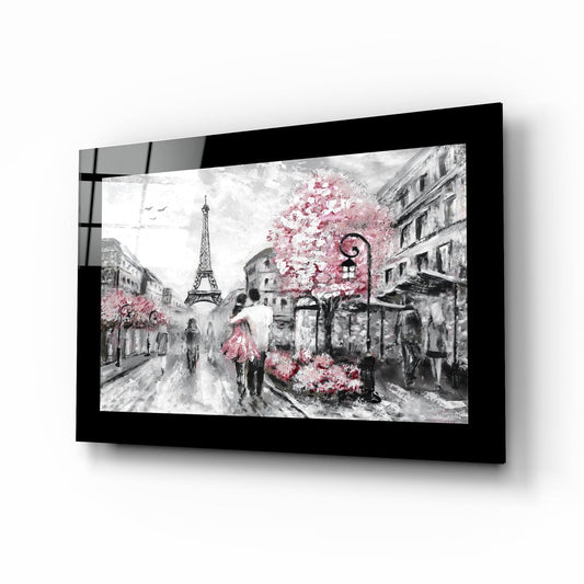 Pink and Paris selective color glass wall art