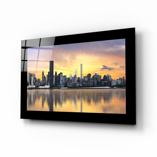 The City glass wall art Manhattan skyline