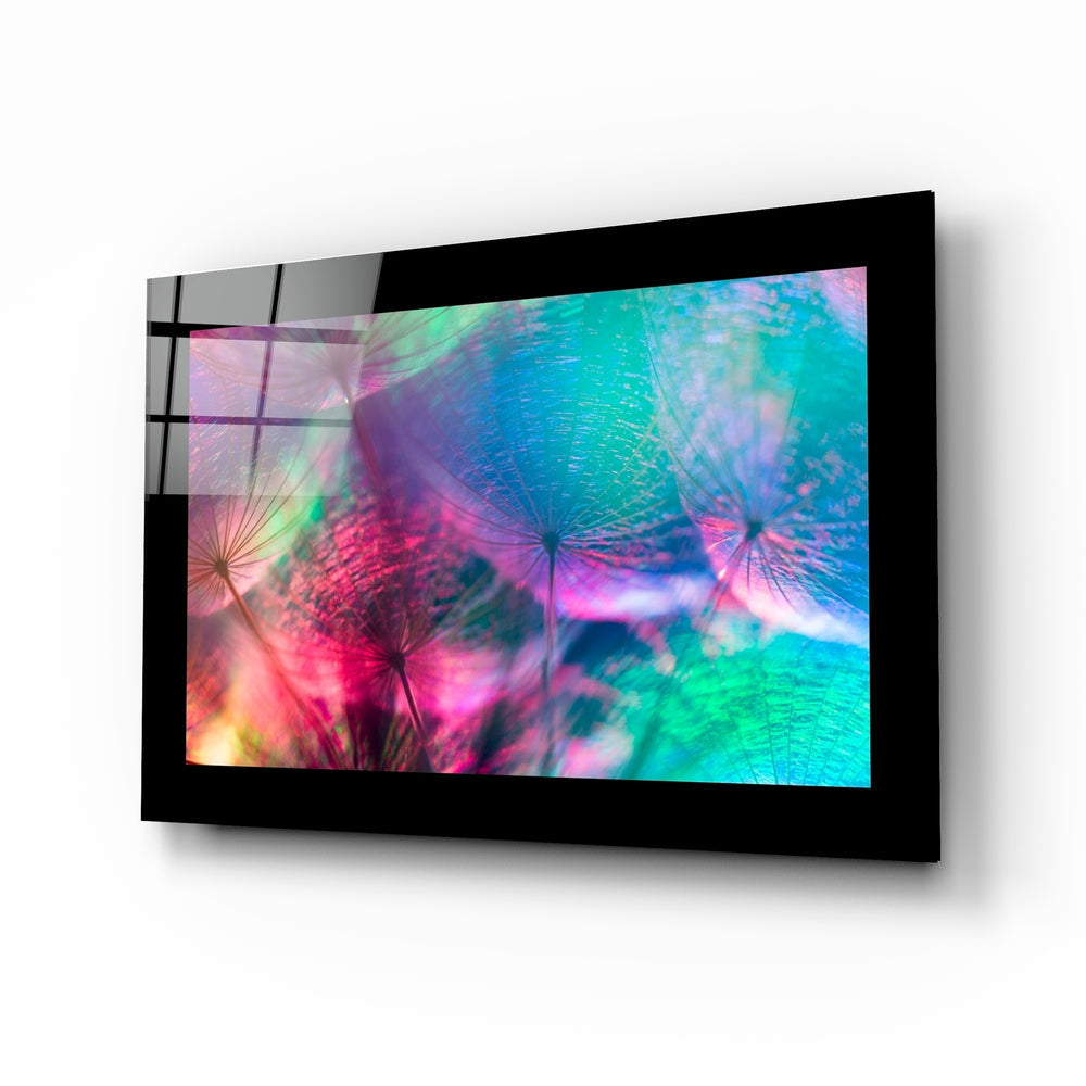 Colorful Dandelions floral glass wall art