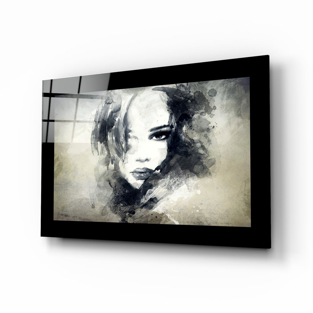 Woman in Watercolor glass wall art, painterly portrait