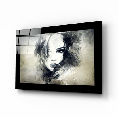 Woman in Watercolor glass wall art, painterly portrait