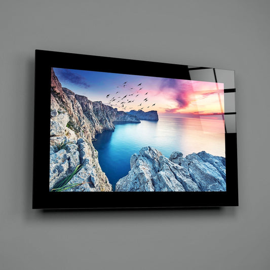 Birds and Reefs Coastal Glass Wall Art