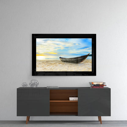 Tropical Beach Canoe Glass Wall Art