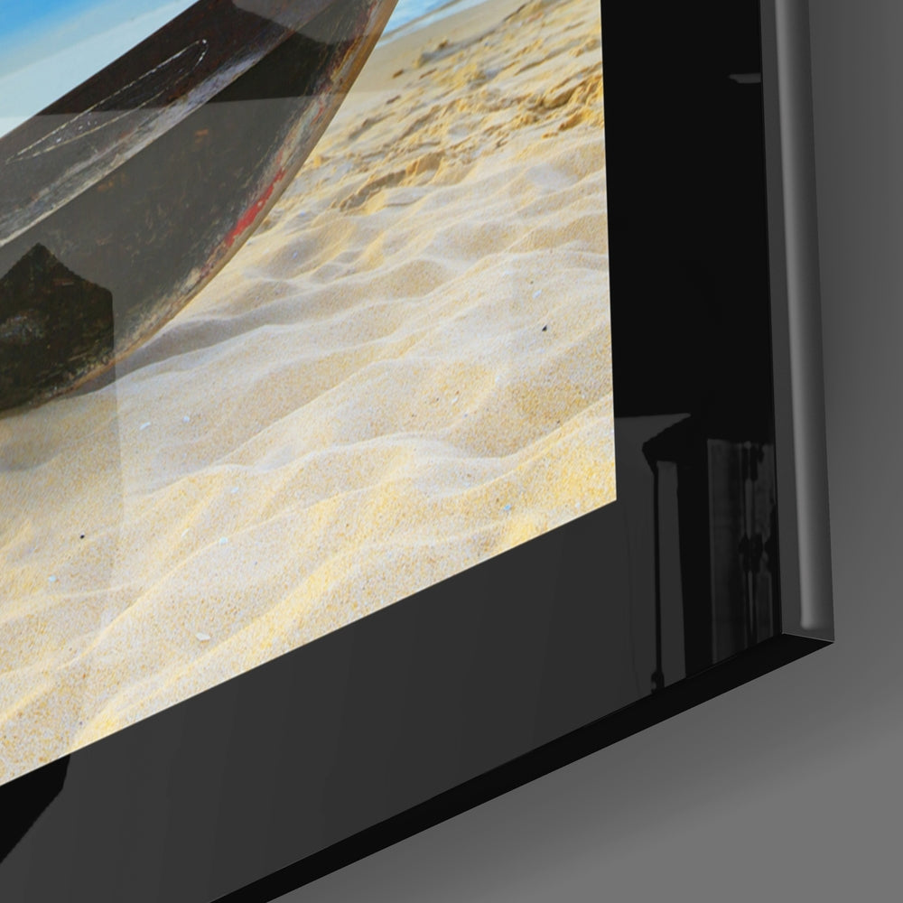 Tropical Beach Canoe Glass Wall Art