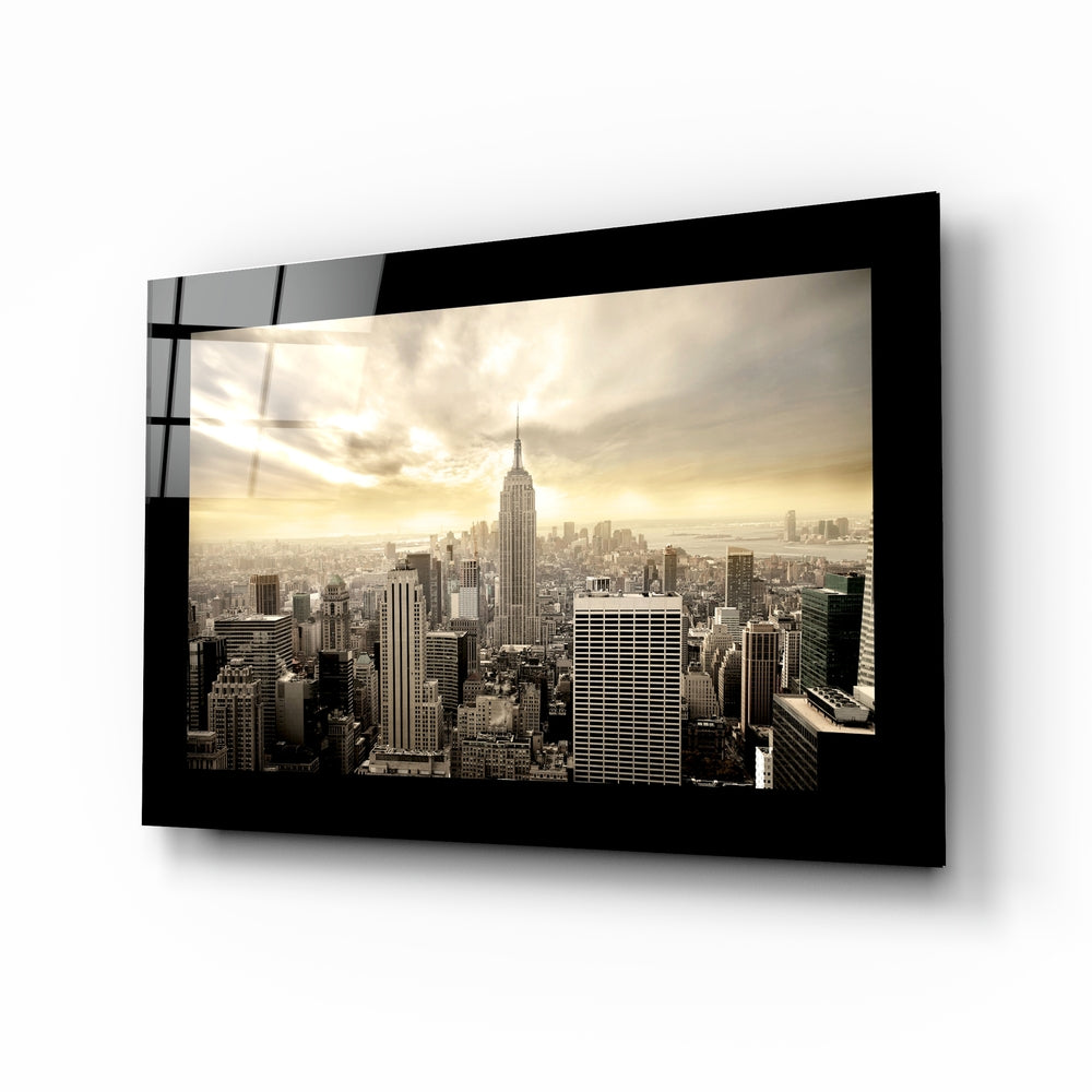 New York skyline sunbeam glass wall art
