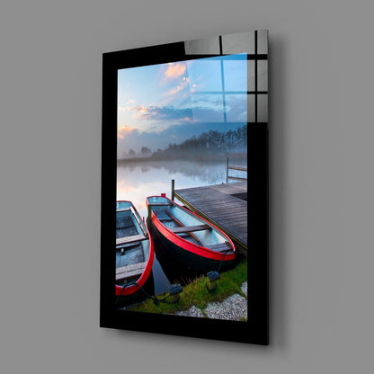 Misty Boat Dock Glass Wall Art