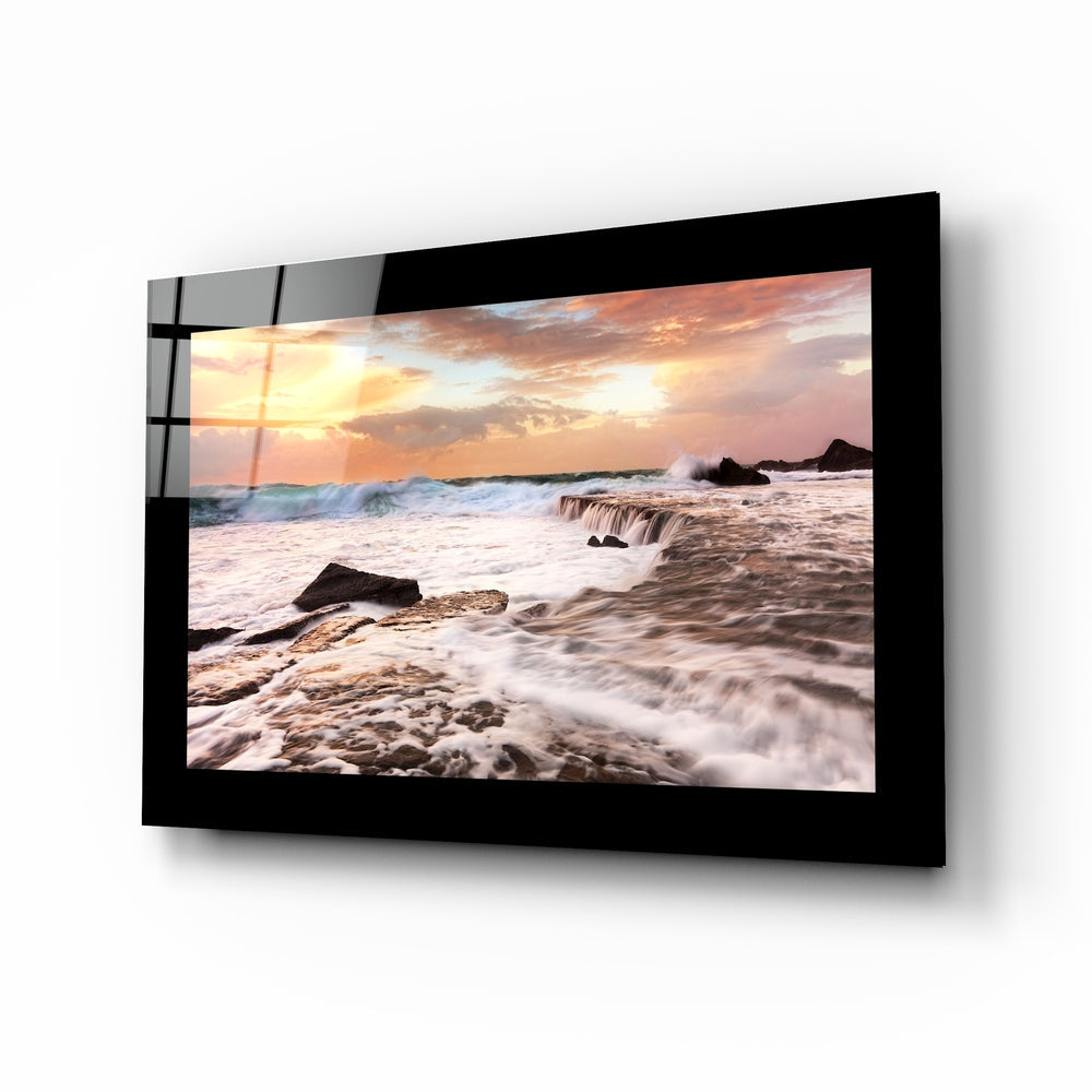 Cloudy Waves glass wall art seascape