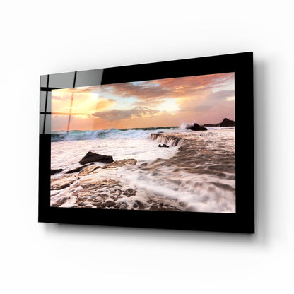 Cloudy Waves glass wall art seascape