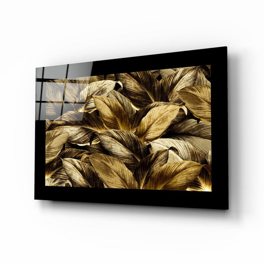 Golden Leaves gilded macro glass wall art