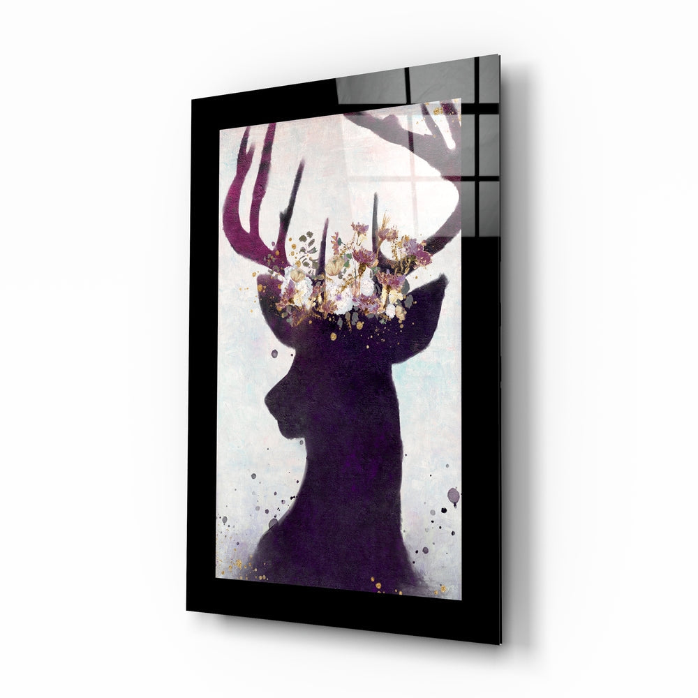 Flower crown deer silhouette glass wall art