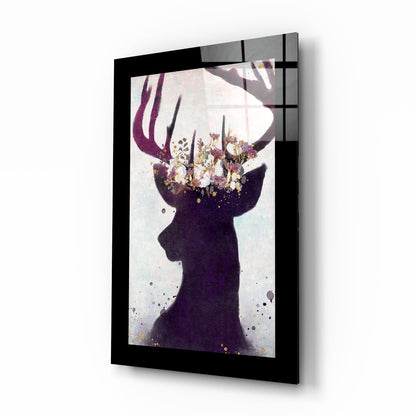 Flower crown deer silhouette glass wall art