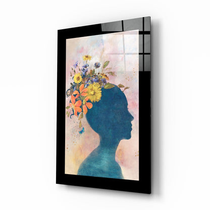 Floral silhouette glass wall art