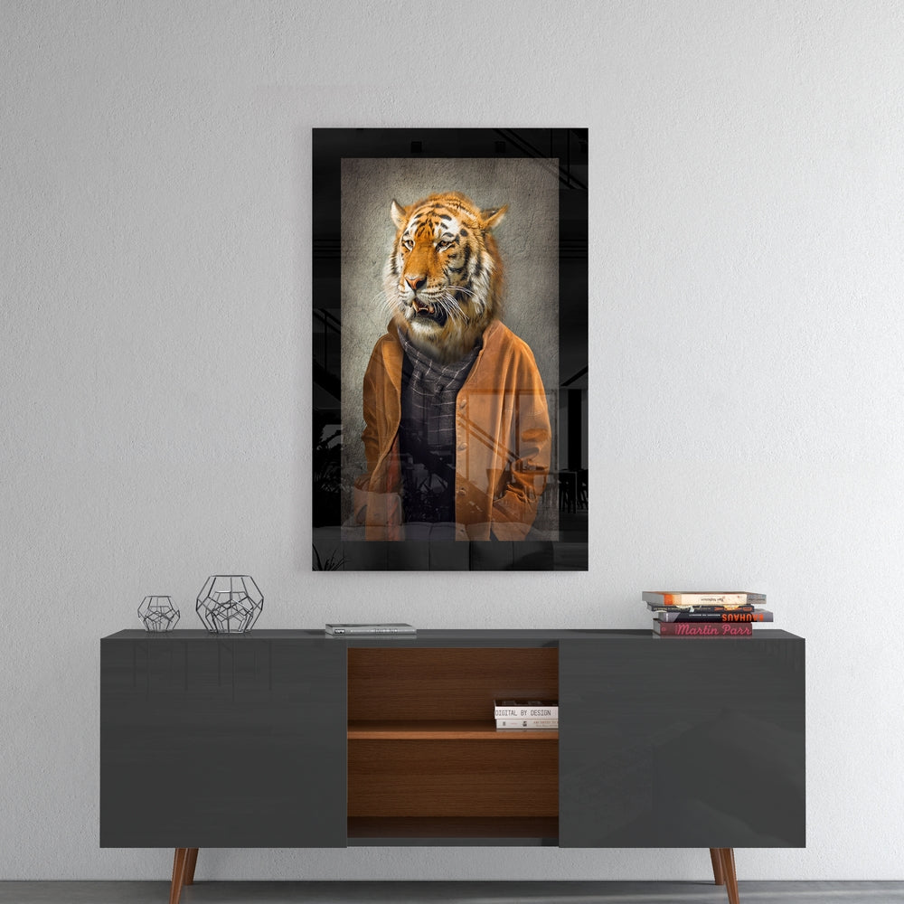 Tiger Glass Wall Art Surreal Gentleman Print