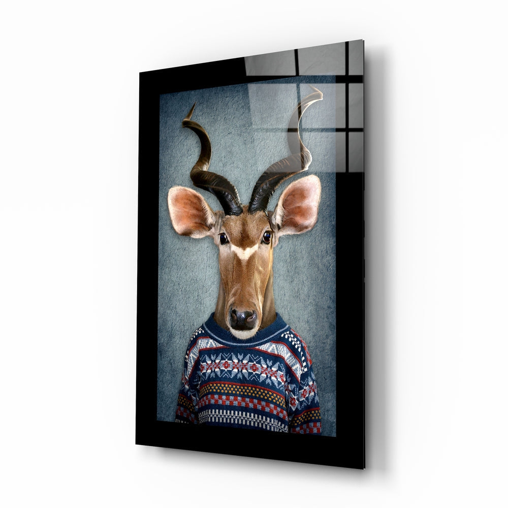 Surreal kudu portrait glass wall art panel