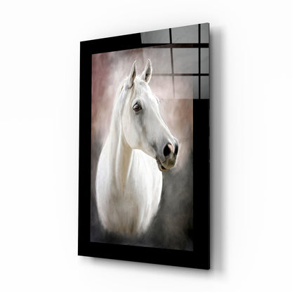White horse painterly glass wall art