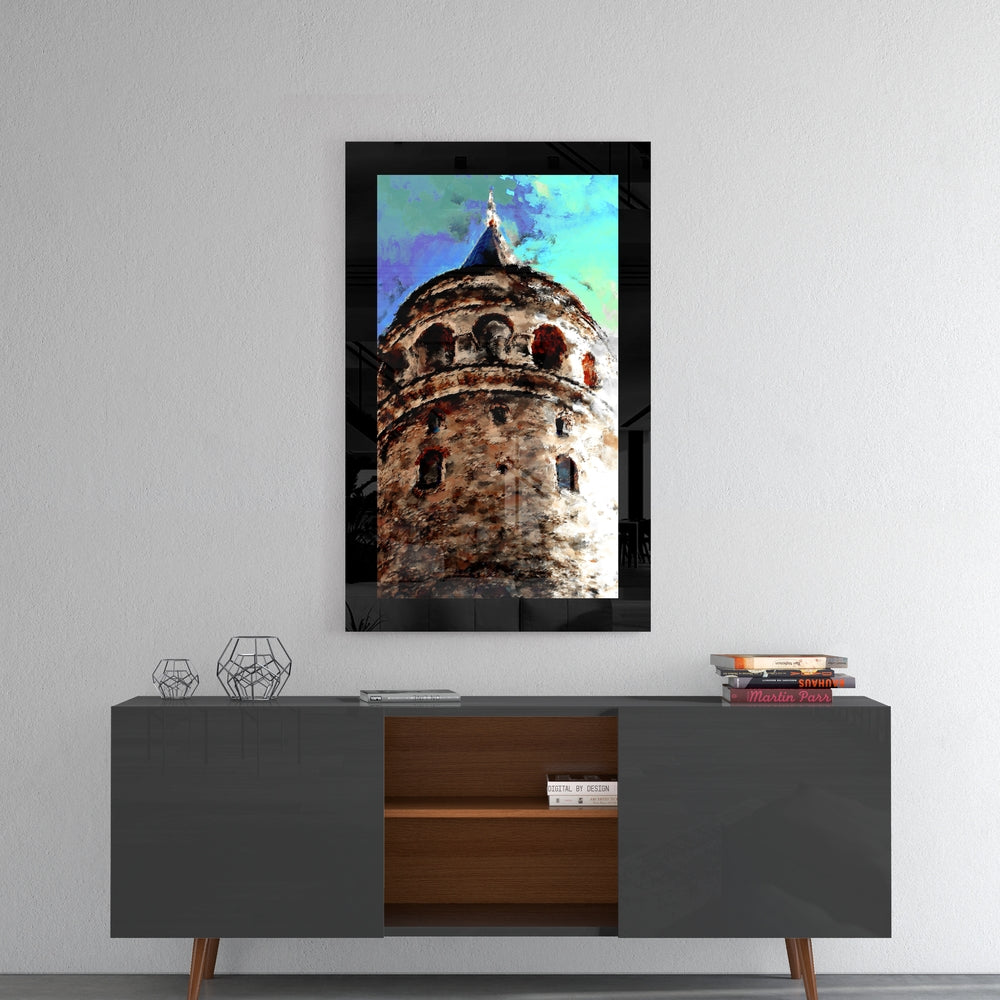 Galata Tower Upward View Glass Wall Art