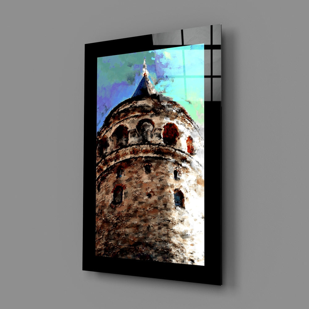 Galata Tower Upward View Glass Wall Art