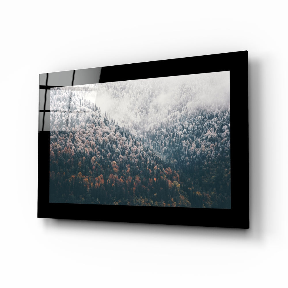 Autumn mountain forest glass wall art