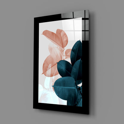 Coral & Teal Fig Leaf Glass Wall Art