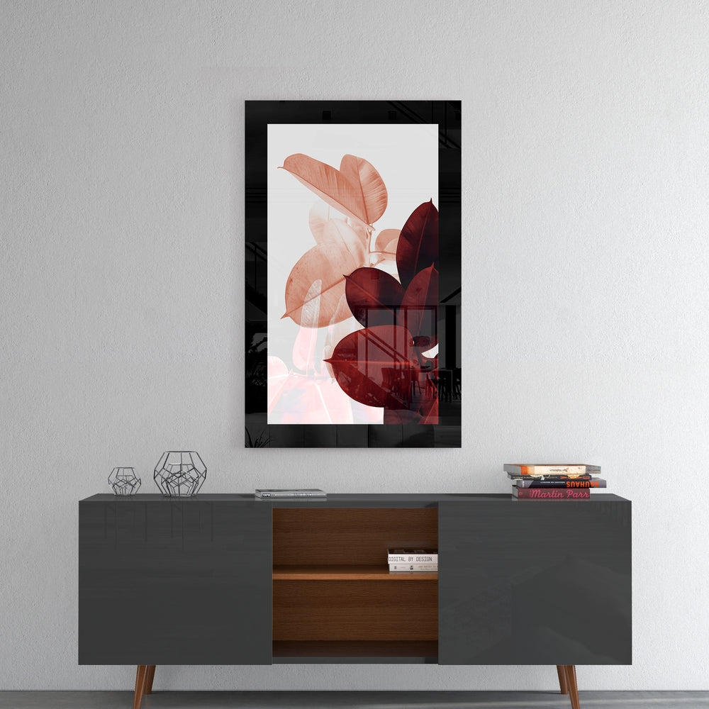 Coral & Maroon Fig Leaf Glass Wall Art