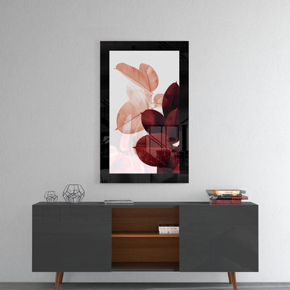 Coral & Maroon Fig Leaf Glass Wall Art