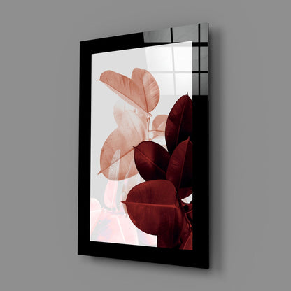 Coral & Maroon Fig Leaf Glass Wall Art