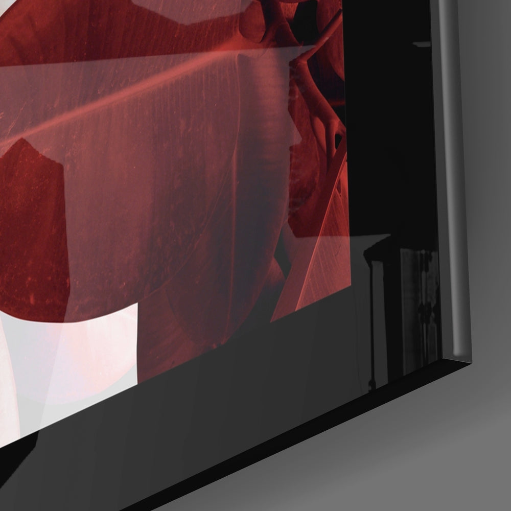 Coral & Maroon Fig Leaf Glass Wall Art
