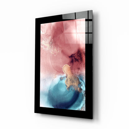 Pink and blue abstract glass wall art